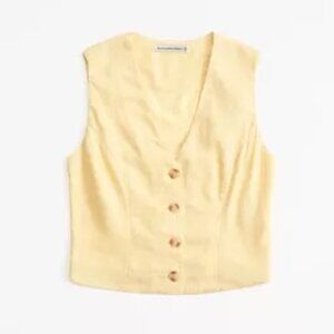 Abercrombie & Fitch Mara Linen Blend Cropped Vest XS Yellow
